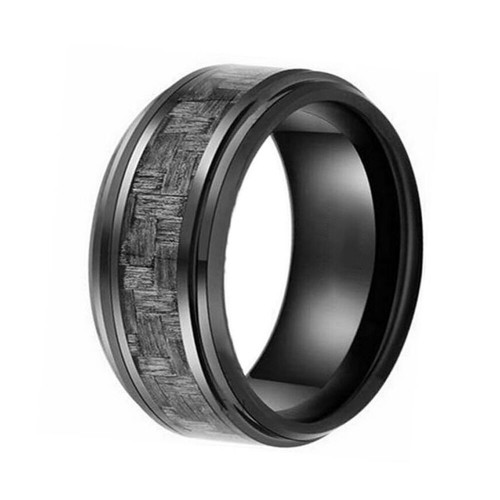 Mens Womens Tungsten Carbide Rings Inlaid Gray Carbon Fiber Couples Wedding Bands Comfort fits