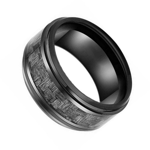 Mens Womens Tungsten Carbide Rings Inlaid Gray Carbon Fiber Couples Wedding Bands Comfort fits
