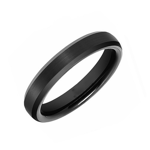 4mm Mens Womens Black Tungsten Carbide Rings Top Band Beveled Edge Couple Wedding Bands Carbon Fiber