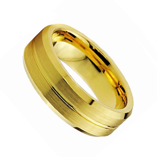 8mm Couples Brushed Tungsten Carbide Rings With Groove Gold Beveled Edge Carbon Fiber Couples Wedding Bands