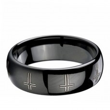 8MM Mens Cross Religion Rings Black Full Arc Tungsten Wedding Bands Personalized Carbon Fiber Rings