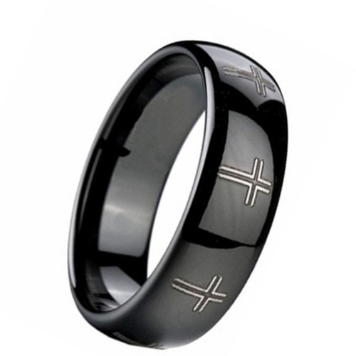 8MM Mens Cross Religion Rings Black Full Arc Tungsten Wedding Bands Personalized Carbon Fiber Rings