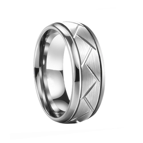 8MM Mens Silver Domed Grooved Tungsten Ring Brushed Wedding Bands Personalized Carbon Fiber Rings Carbide