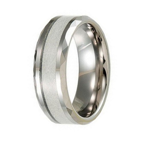 8MM High Polished Beveled Edge Inlaid Silver Carbon Fiber Couples Tungsten Ring Carbide Wedding Bands Personalized