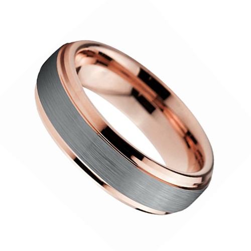 6MM Two Tone Brushed Tungsten Carbide Rings Rose Gold Step Edge Men Women Carbon Fiber Couple Wedding Bands