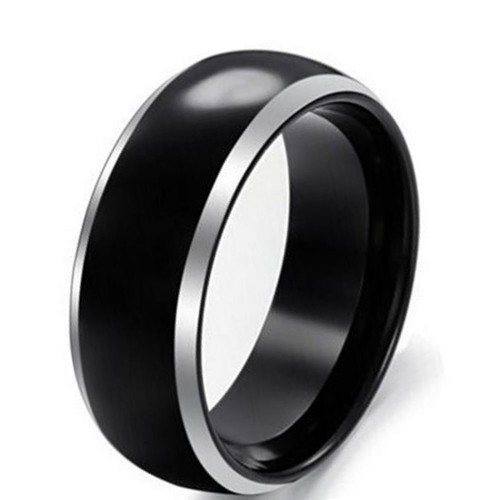 Mens Womens 8MM Black Full Arc Tungsten Carbide Rings Polished Silver Edge Carbon Fiber Couple Wedding Bands