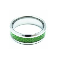8mm Green Carbon Fiber Inlay Mens Womens Tungsten Carbide Rings Polished Beveled Edge Personalized Carbon Fiber
