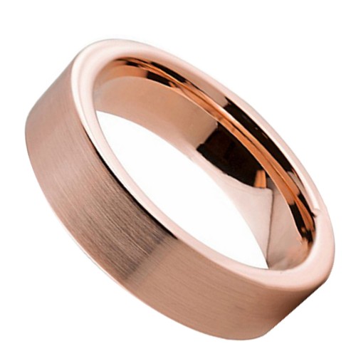 Mens Womens 6MM Rose Gold Plated Carbon Fiber Tungsten Rings Couple Wedding Bands Comfort Fit