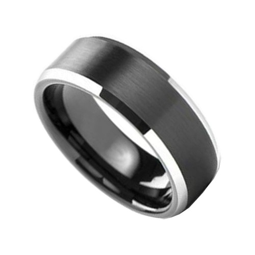 Mens Womens 8mm Black Brushed Center Tungsten Rings Polished Beveled Edges Carbon Fiber Couple Wedding Bands
