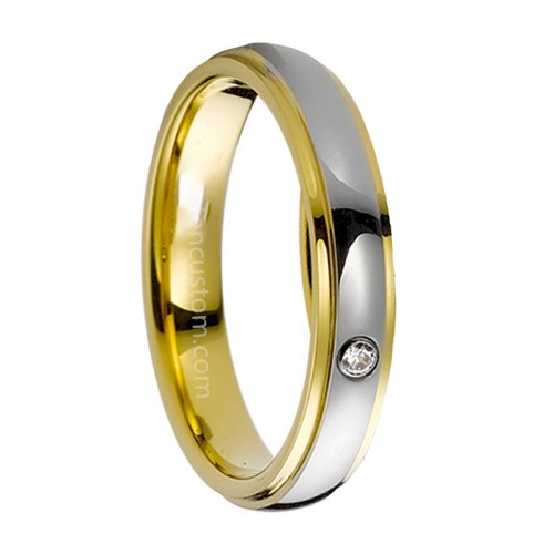 4MM Mens Womens Tungsten carbide Ring With CZ Stone Gold Step EdgeCouple Wedding Bands Carbon Fiber