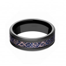 8mm Mens Womens Tungsten Carbide Rings Blue Couples Wedding Bands Carbon Fiber Rose Gold Dragon Pattern Inlay