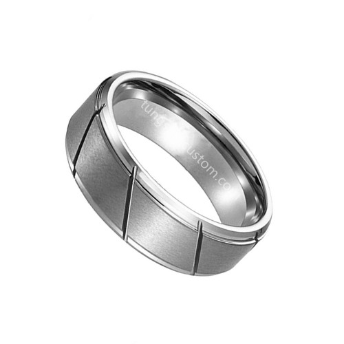 8MM Couples Silver Oblique Groove Matte Tungsten Carbide Rings Carbon Fiber Couples Wedding Bands Comfort fits