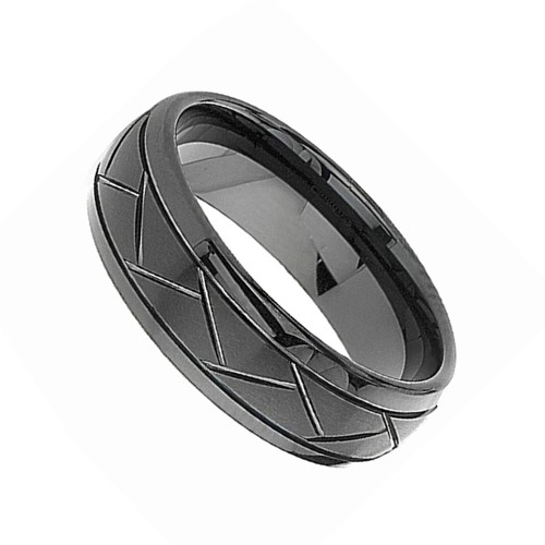 Mens Womens 8MM Black Domed Grooved Tungsten Carbide Rings Brushed Couple Wedding Bands Male Carbon Fiber