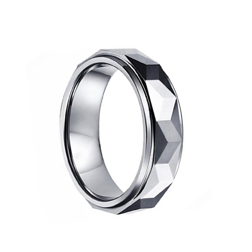 6MM Silver Multi Faceted Tungsten carbide Rings Couple Wedding Bands Carbon Fiber Mens Womens Comfort Fit