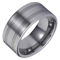 8MM Silver Two Striped Brushed Mens Flat Tungsten Carbide Rings Couple Wedding Bands Carbon Fiber Comfort fits