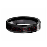 6MM Red Black Carbon Fiber Couples Polished Beveled Edge Mens Womens Tungsten carbide Ring Couple Wedding Bands