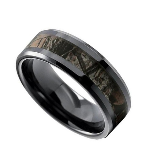 Black Tungsten Carbide Ring Camo Camouflage 8mm Comfort Fit Wedding bands Mens Carbon Fiber Engraving