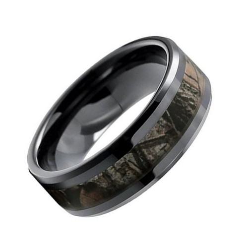 Black Tungsten Carbide Ring Camo Camouflage 8mm Comfort Fit Wedding bands Mens Carbon Fiber Engraving