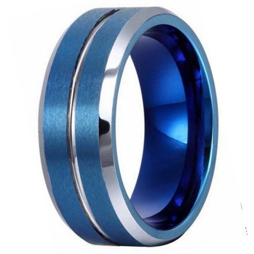 Couples Tungsten Carbide Rings With Groove Silver Beveled Edge Carbon Fiber Engraved Rings Unisex Carbon Fiber