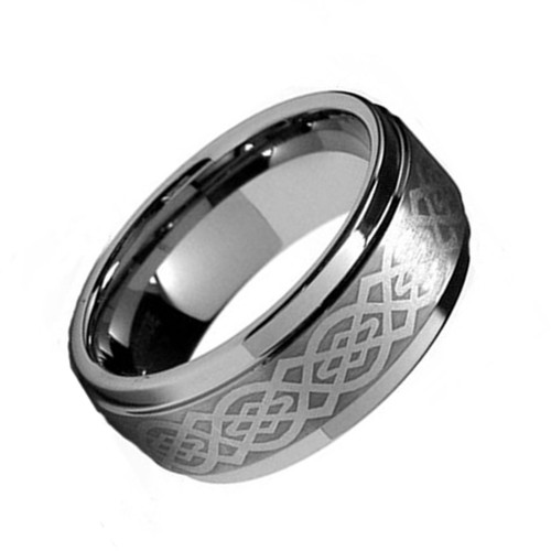 8MM Silver Laser Pattern Tungsten Rings Wedding Bands Personalized Mens Carbide Rings Carbon Fiber