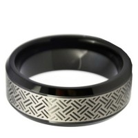 8MM Black Celtic Tungsten Rings Mens Womens Beveled Edge Engraved Carbon Fiber Couple Wedding Bands