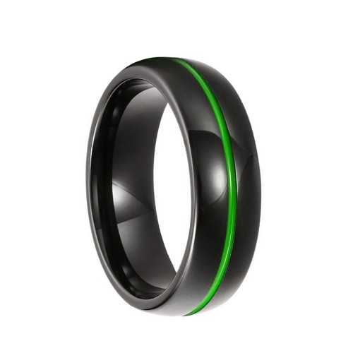8MM Black Mens Womens Tungsten Carbide Rings Dome High Polished Groove Drop Of Green Blue Carbon Fiber Couples Wedding Bands