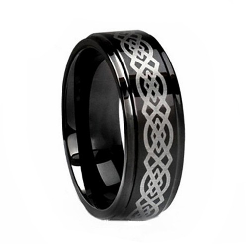8MM Mens Womens Black Tungsten Carbide Celtic Rings Polished Step Edges Personalized Couples Wedding Bands Carbon Fiber