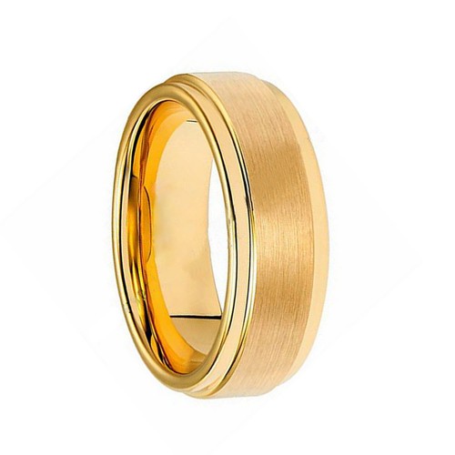Gold Plated Mens Tungsten Wedding Band Ring Brushed Surface Step Edge 8mm Engraved Carbon Fiber Custom Engraved Rings