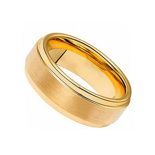 Gold Plated Mens Tungsten Wedding Band Ring Brushed Surface Step Edge 8mm Engraved Carbon Fiber Custom Engraved Rings