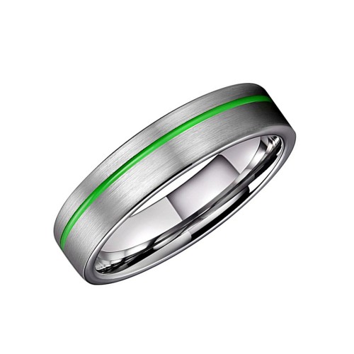 Mens Womens Brushed Flat Tungsten Carbide Rings Green Grooved Center Couples Wedding Bands Carbon Fiber Comfort fits 
