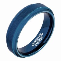  Mens Womens Engagement Tungsten carbide Matching Rings Blue Plated Step Edge Brushed Surface 6mm Couple Wedding Bands