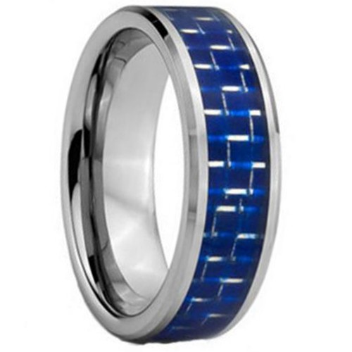 Mens Womens 8MM Couples Tungsten Carbide Rings Blue Carbon Fiber Inlaid Couples Wedding Bands Comfort fits