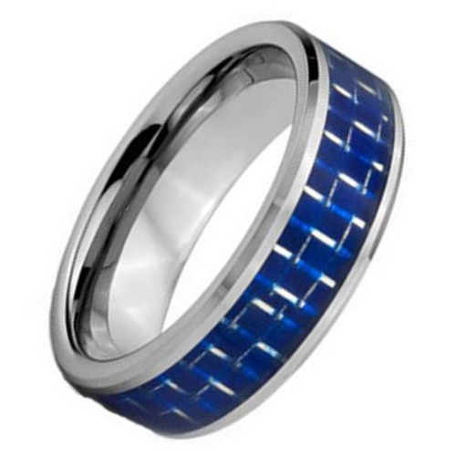 Mens Womens 8MM Couples Tungsten Carbide Rings Blue Carbon Fiber Inlaid Couples Wedding Bands Comfort fits