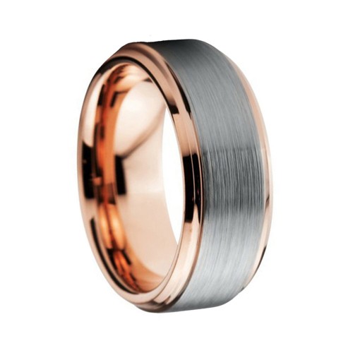 8mm Rose Gold Tungsten Carbide Rings Brushed Center Polished Personalized Carbon Fiber Couples Wedding Bands 