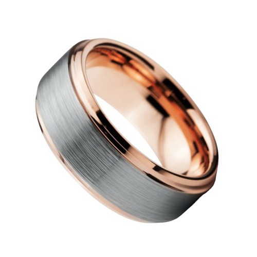 8mm Rose Gold Tungsten Carbide Rings Brushed Center Polished Personalized Carbon Fiber Couples Wedding Bands 