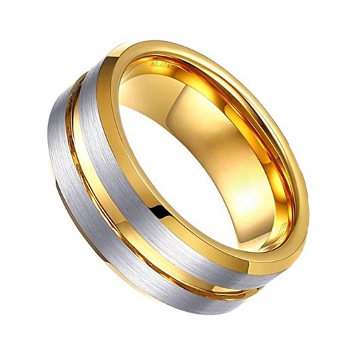 8mm Silver Brushed Surface Tungsten Carbide Rings Gold Grooved Couples Wedding Bands Personalized Carbon Fiber