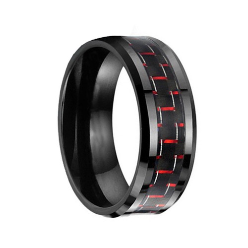 Mens Womens 8mm Red Carbon Fiber Inlay Tungsten Carbide Rings Polished Beveled Edge Personalized Carbide Wedding Bands