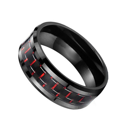 Mens Womens 8mm Red Carbon Fiber Inlay Tungsten Carbide Rings Polished Beveled Edge Personalized Carbide Wedding Bands