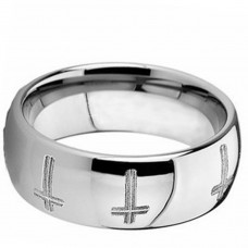 Mens Womens 8MM Silver Cross Religion Rings Dome Tungsten Wedding Bands Personalized Carbide Rings Carbon Fiber
