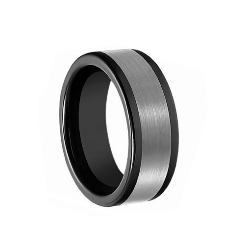 8MM Mens Womens Flat Black Tungsten Carbide Ring Brushed Silver Finish Couple Wedding Bands Carbon Fiber Personalized