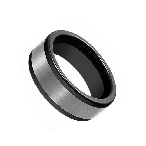 8MM Mens Womens Flat Black Tungsten Carbide Ring Brushed Silver Finish Couple Wedding Bands Carbon Fiber Personalized