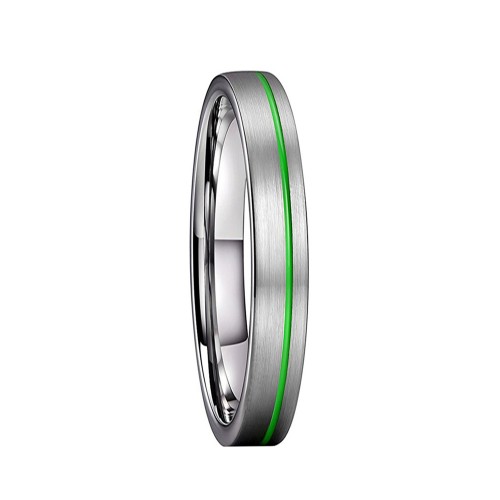 Mens Womens 4MM Green Grooved Center Tungsten carbide Ring Brushed Flat Couple Wedding Bands Carbon Fiber