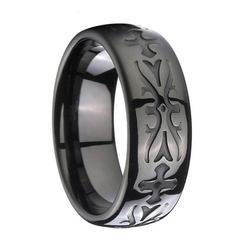 Mens Womens 8mm Black Tungsten Carbide Rings Cross Flower Carving Top Carbon Fiber Couple Unisex Couple Wedding Bands