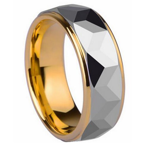 8mm Two Tone Mens Wedding Band Carbon Fiber 925 Sterling Silver Personalized Custom Tungsten Carbide Rings