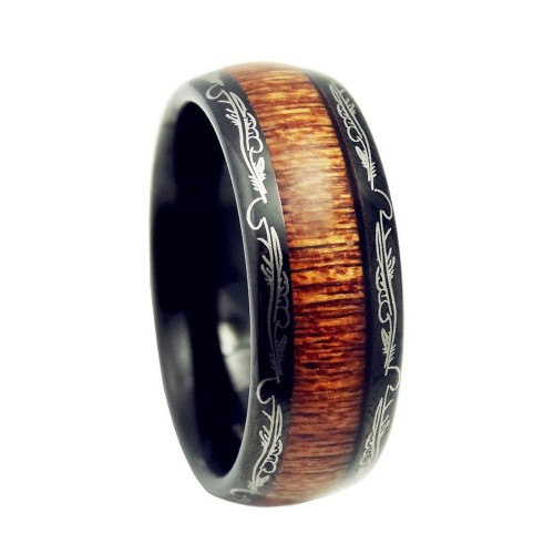 8MM Mens Womens Black Laser Polished Edge Tungsten Ring Wood Inlay Couples Wedding Bands Personalized Carbon Fiber