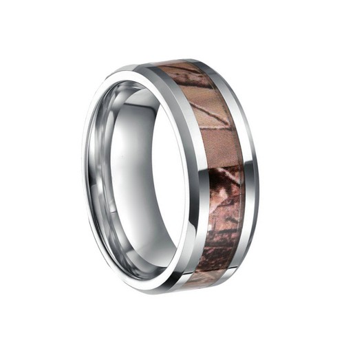 8mm Mens Camo Trees Leaves Camouflage Hunting Inlay Customized Engraving Tungsten Ring Wedding Bands Carbon Fiber Couple Unise