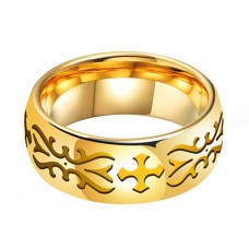8mm Gold Tungsten Carbide Rings Cross Flower Carving Top Wedding Bands Mens Womens Carbon Fiber