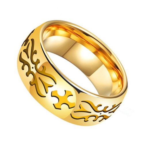 8mm Gold Tungsten Carbide Rings Cross Flower Carving Top Wedding Bands Mens Womens Carbon Fiber