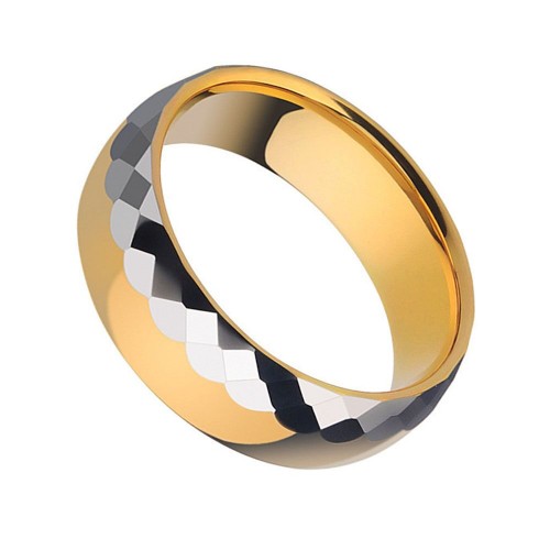 Couples Tungsten Carbide Rings Mirror Polished Angular Smooth 24K Gold Plated Mens Womens Carbon Fiber Wedding Bands