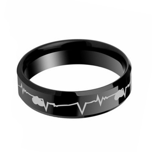 Black Tungsten Rings Heartbeats Of Love Couple Wedding Bands Mens Womens Carbon Fiber Engraved